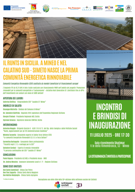 A Mineo la prima Comunità Energetica Rinnovabile del Calatino Sud-Simeto